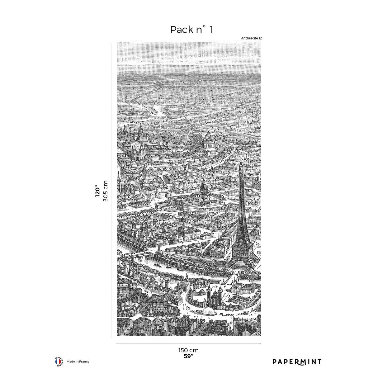 Papermint Eiffel Tower Pack 1 in Gray Wall Mural