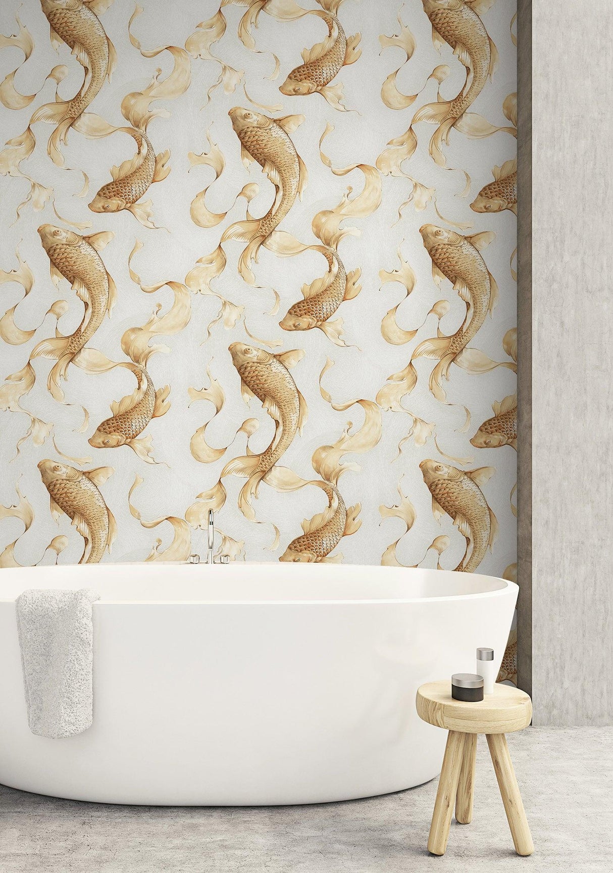 Seabrook Koi Fish Metallic Gold and Off-White Wallpaper