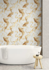Seabrook Koi Fish Metallic Gold and Off-White Wallpaper