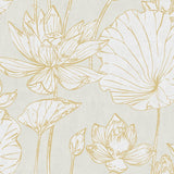 Seabrook Lotus Floral Metallic Gold and Off-White Wallpaper