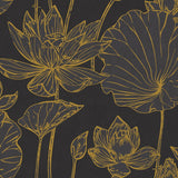 Seabrook Lotus Floral Metallic Gold and Ebony Wallpaper