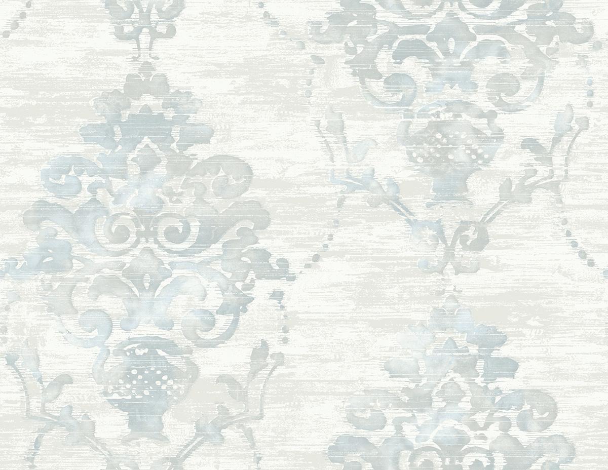 Seabrook Damask Metallic Pearl and Powder Blue Wallpaper