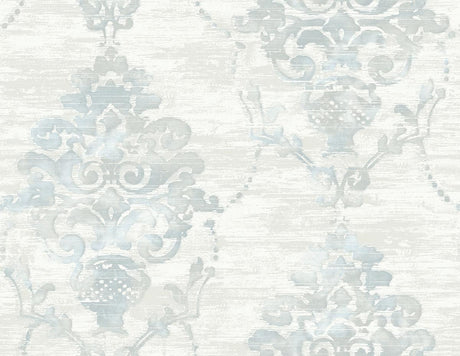 Seabrook Damask Metallic Pearl and Powder Blue Wallpaper