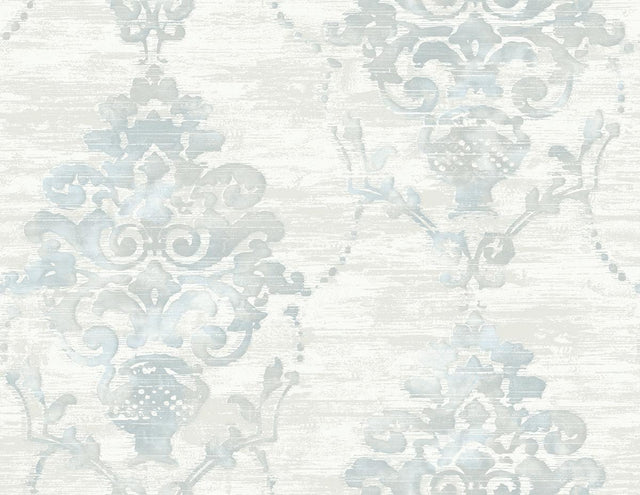 Seabrook Damask Metallic Pearl and Powder Blue Wallpaper