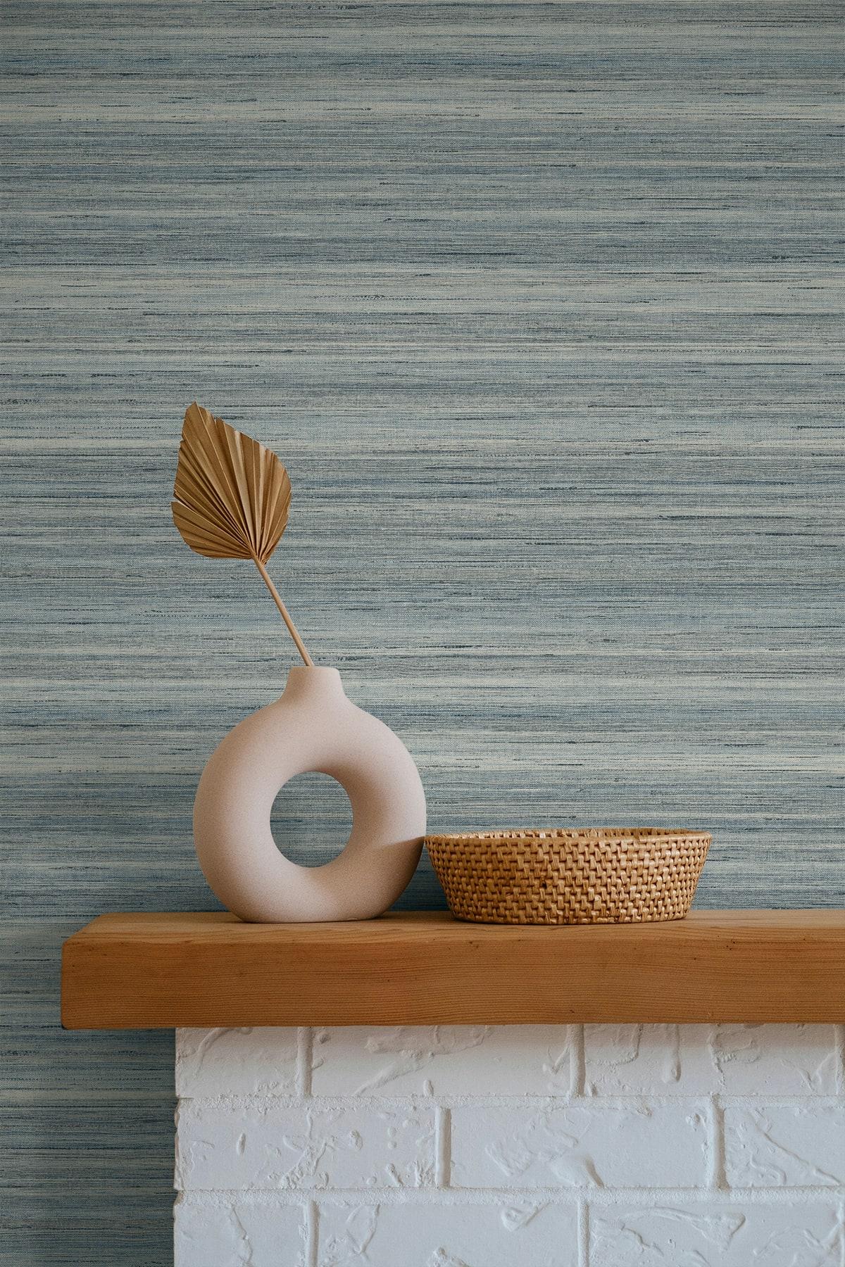 Seabrook Meiya Slate Blue Wallpaper