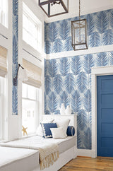 Seabrook Paradise Palm Coastal Blue Wallpaper
