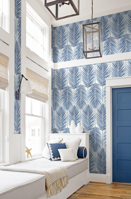 Seabrook Paradise Palm Coastal Blue Wallpaper