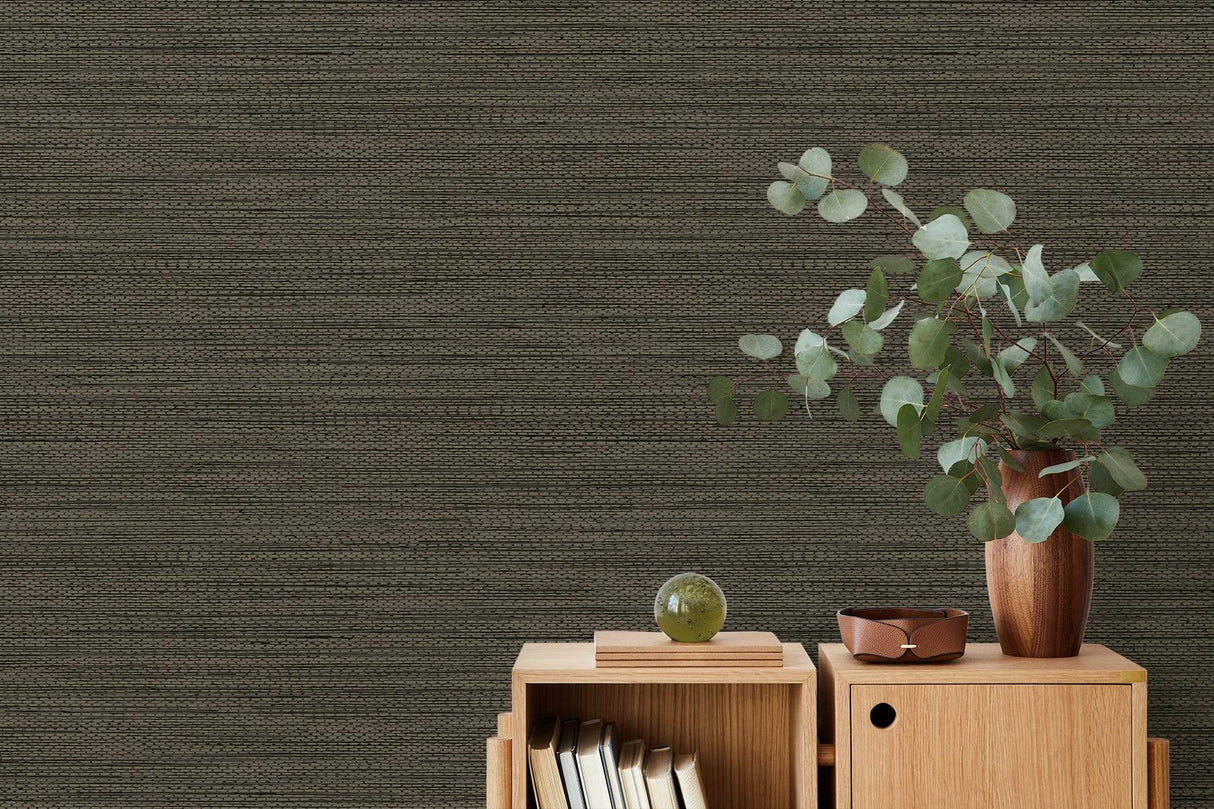 Seabrook Hollinwood Weave Coffee Wallpaper