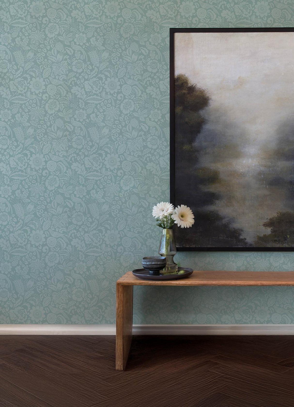 A-Street Prints Haberdashery Marta Teal Wallpaper