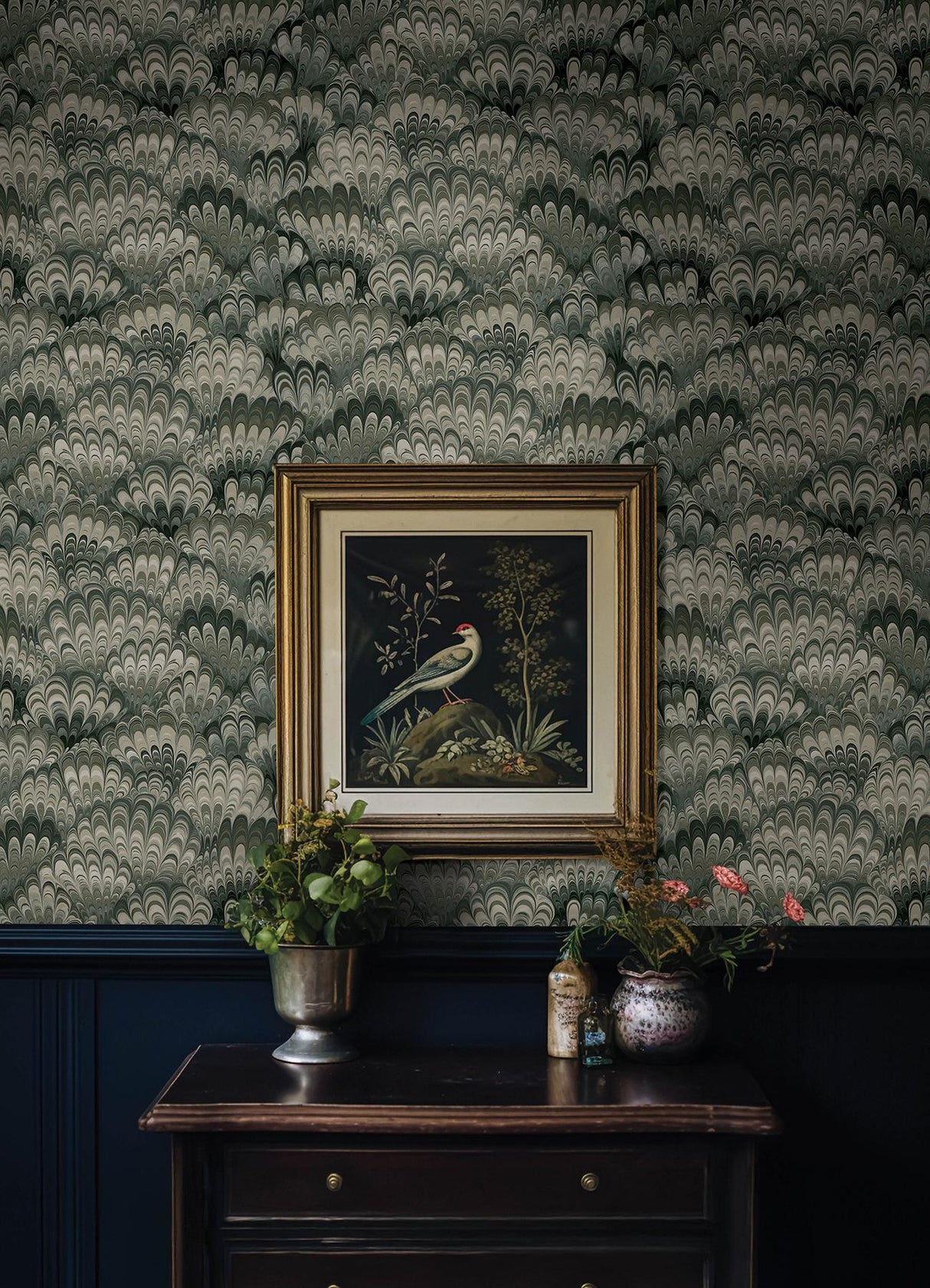 A-Street Prints Haberdashery Octavia Dark Green Wallpaper