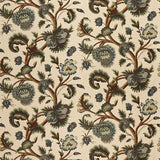 Schumacher Jacobean Printed Crewel Multi Blues Wood Tones Fabric