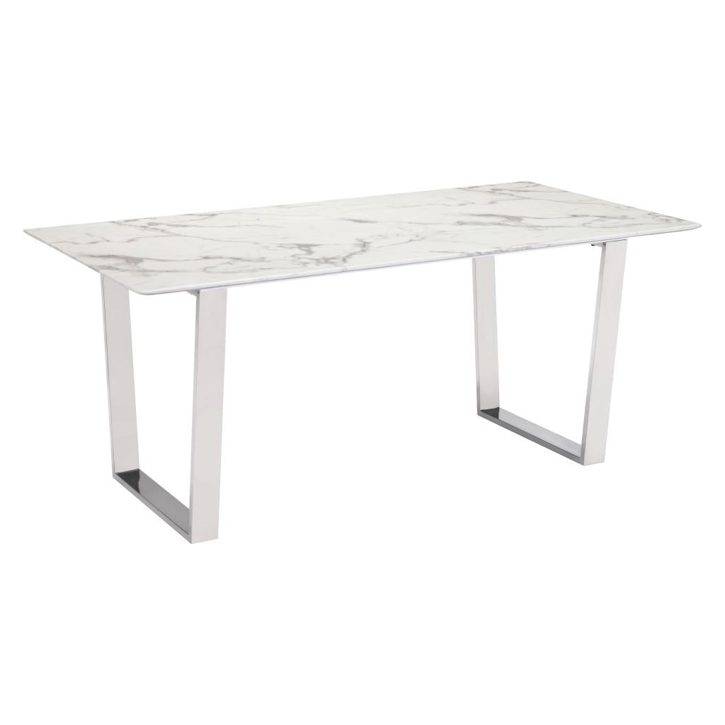 ZUO Atlas Dining Table White & Silver