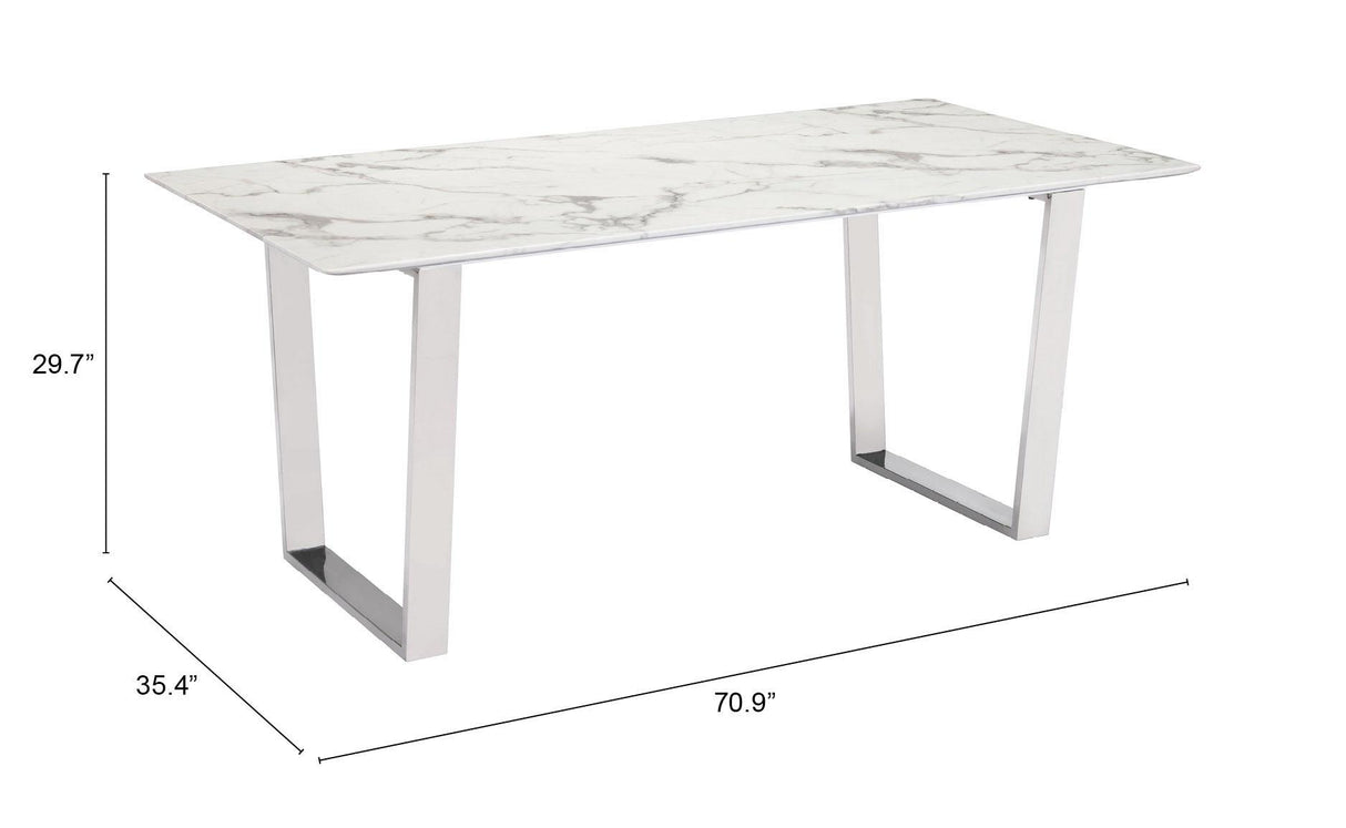 ZUO Atlas Dining Table White & Silver