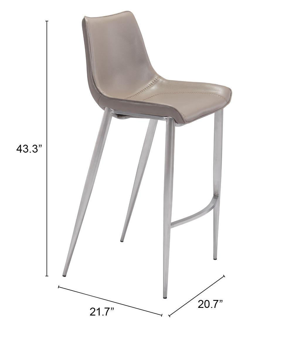 ZUO Magnus Barstool (Set of 2) Brown & Silver