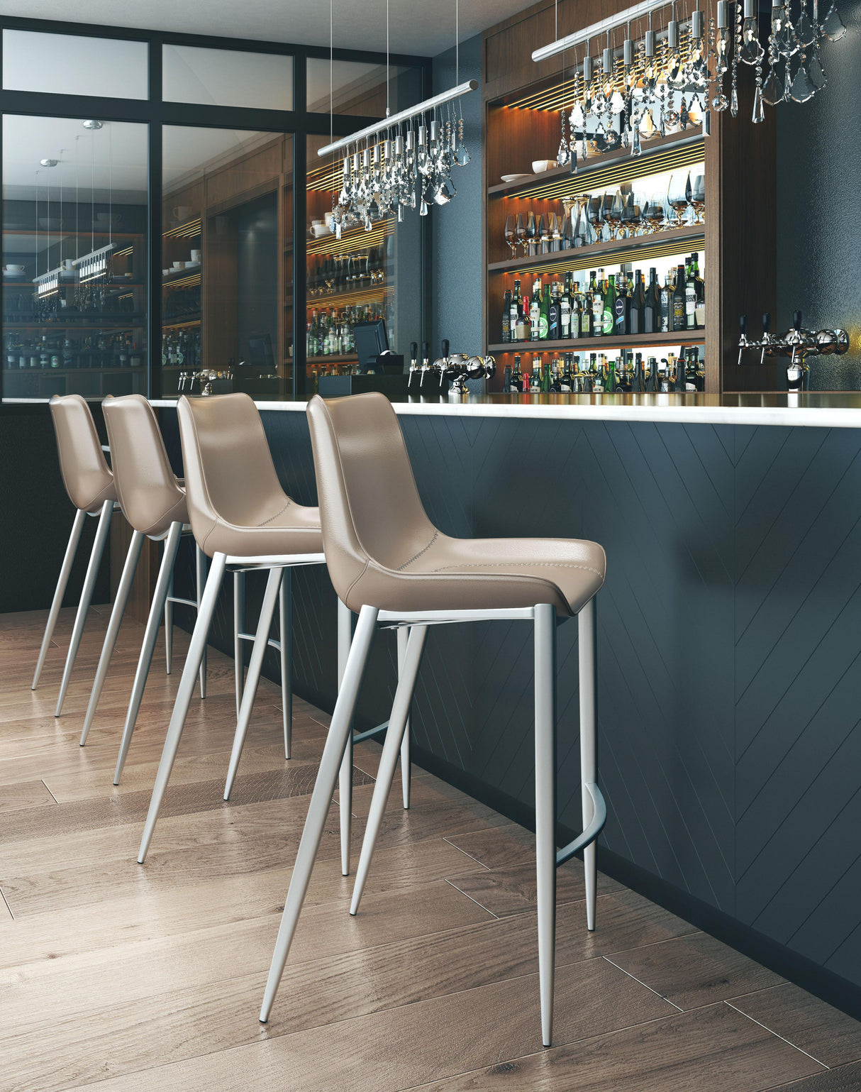 ZUO Magnus Barstool (Set of 2) Brown & Silver