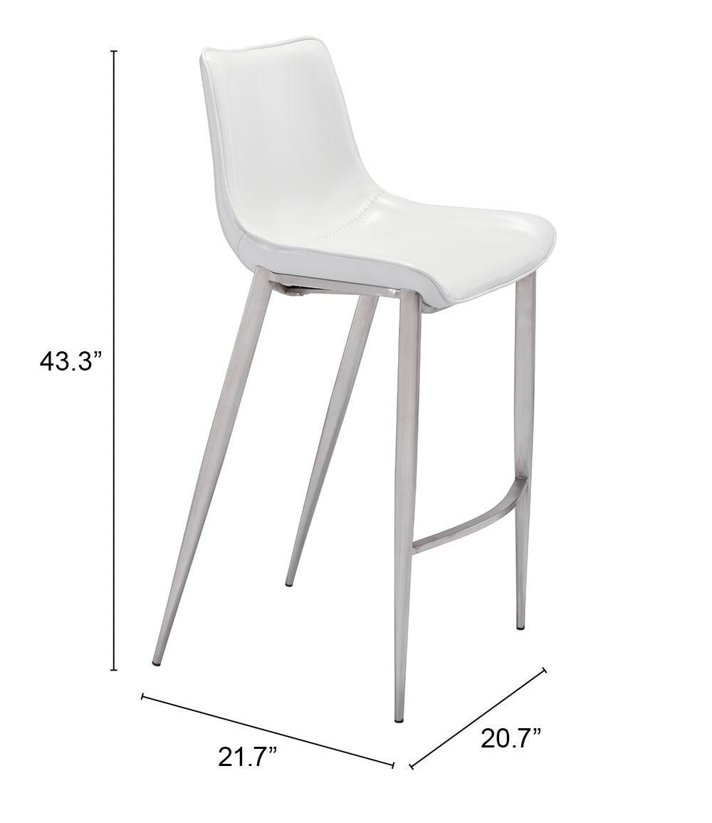 ZUO Magnus Barstool (Set of 2) White & Silver