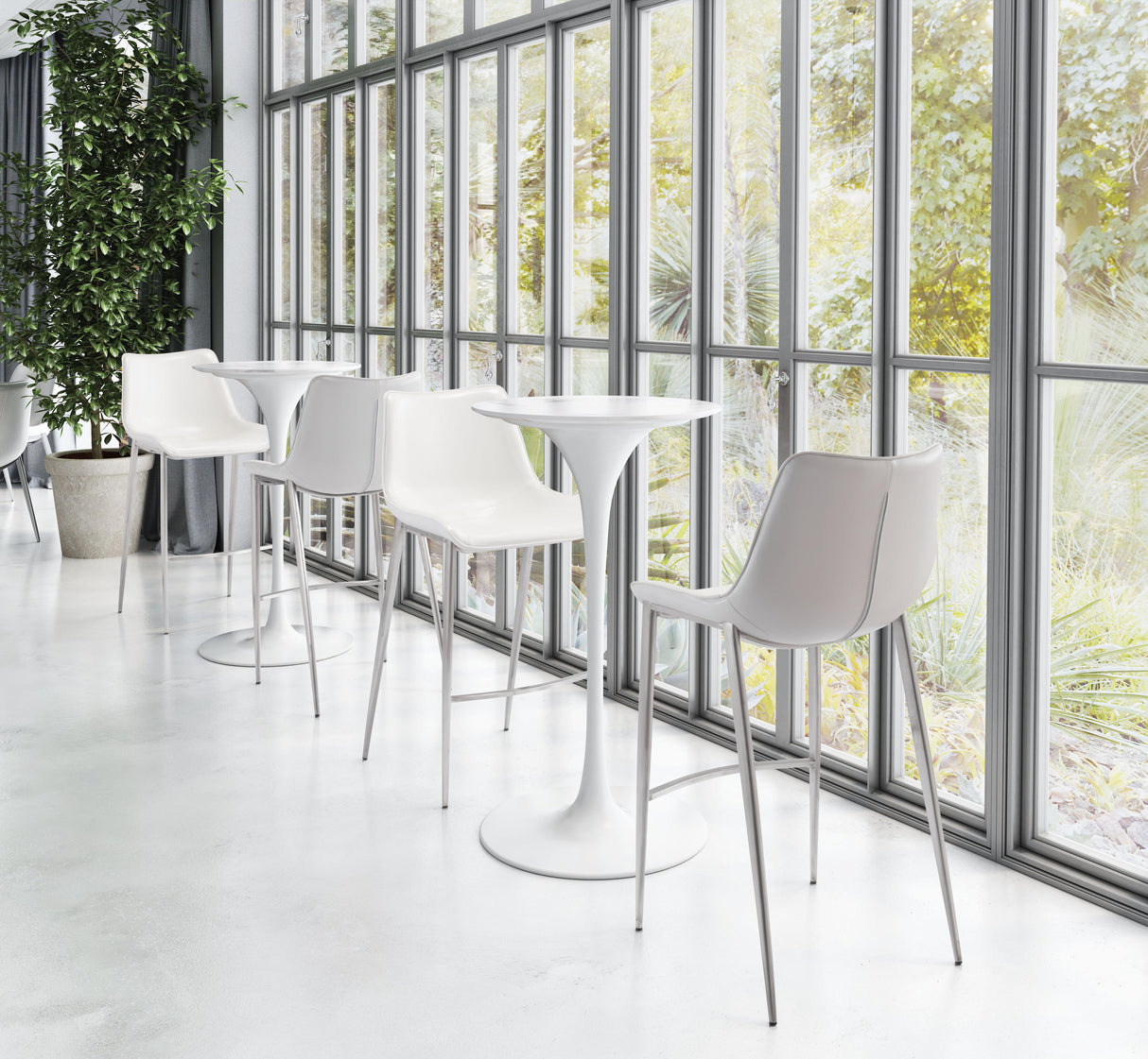 ZUO Magnus Barstool (Set of 2) White & Silver