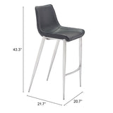 ZUO Magnus Barstool (Set of 2) Black & Silver