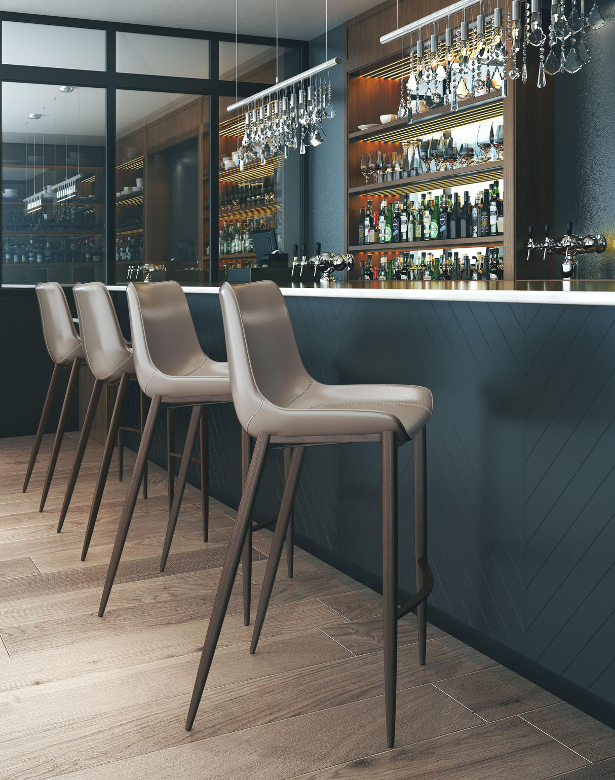 ZUO Magnus Barstool (Set of 2) Brown & Walnut