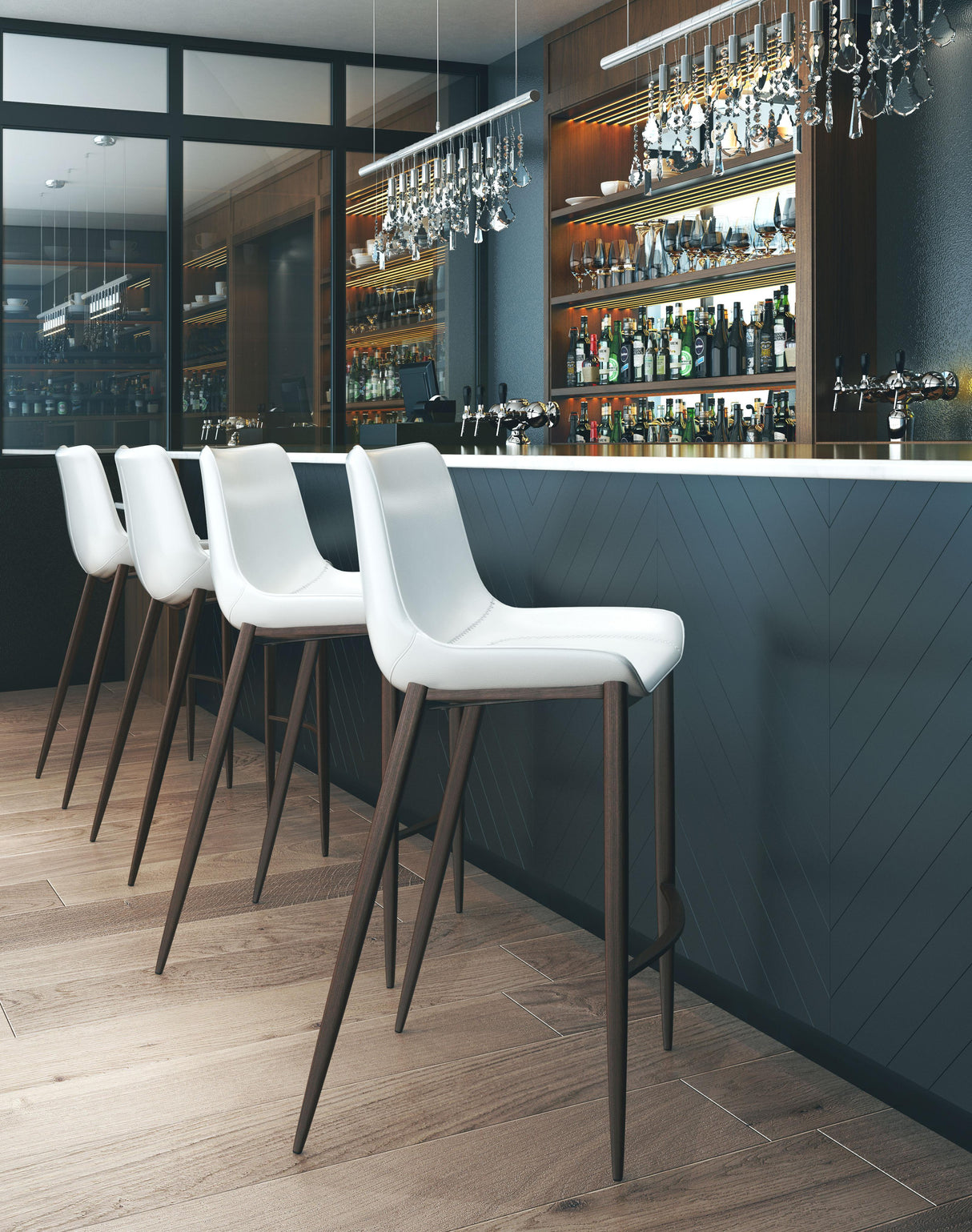 ZUO Magnus Barstool (Set of 2) White & Walnut