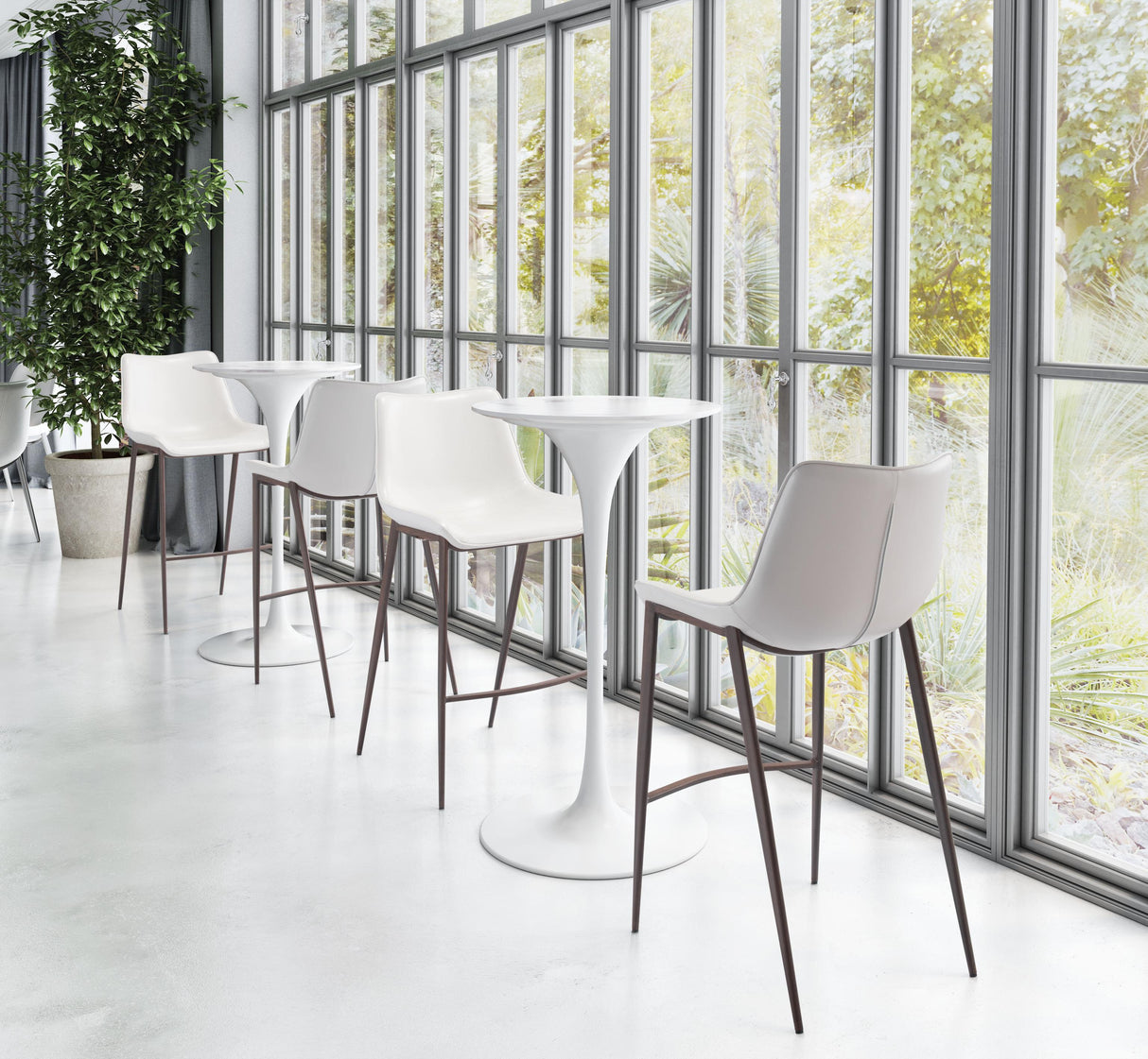 ZUO Magnus Barstool (Set of 2) White & Walnut