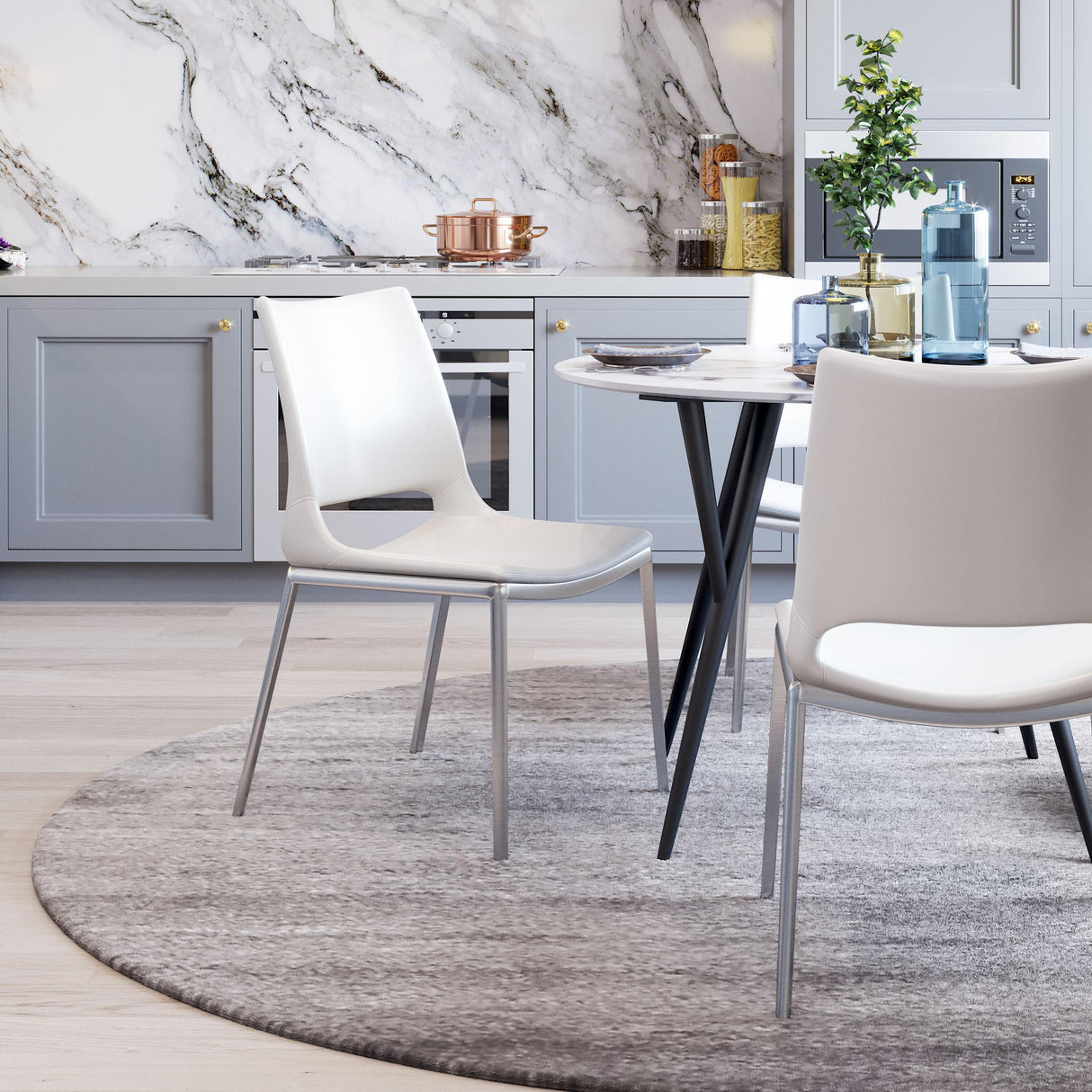 ZUO Ace Dining Chair (Set of 2) White & Silver