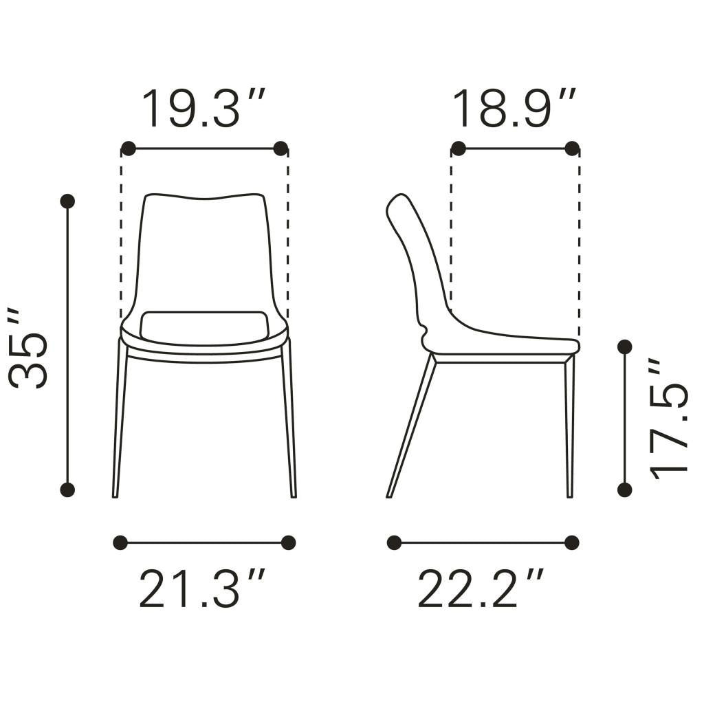 ZUO Ace Dining Chair (Set of 2) White & Silver