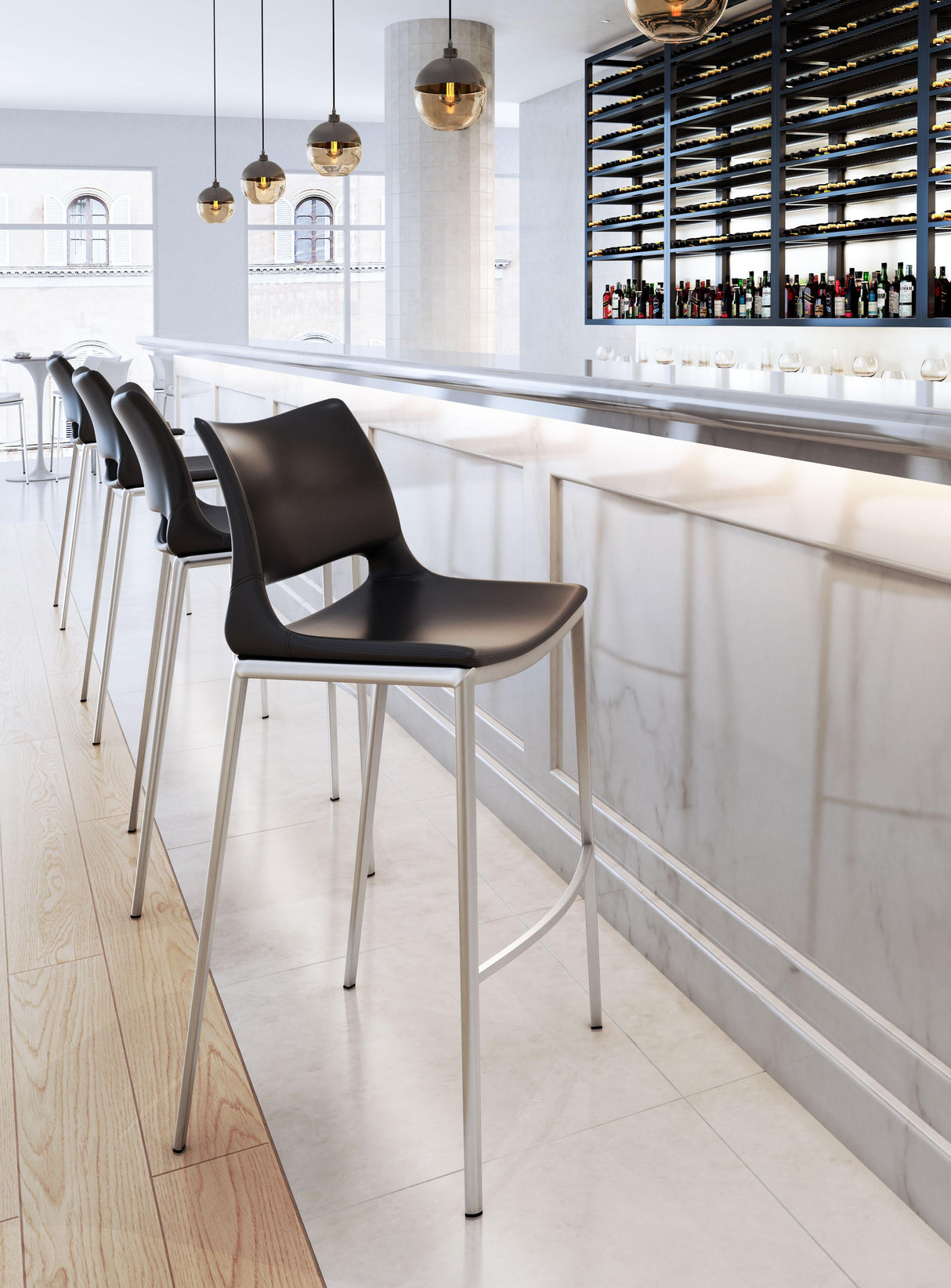 ZUO Ace Barstool (Set of 2) Black & Silver