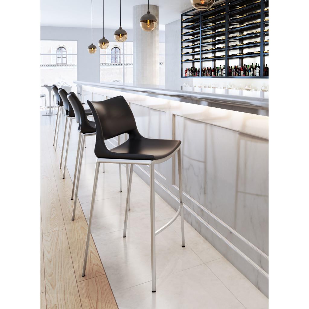 ZUO Ace Barstool (Set of 2) Black & Silver