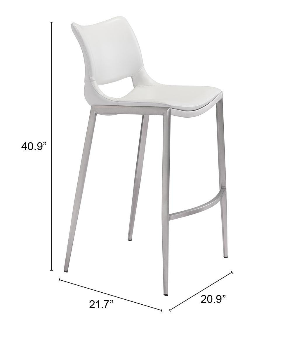 ZUO Ace Barstool (Set of 2) White & Silver