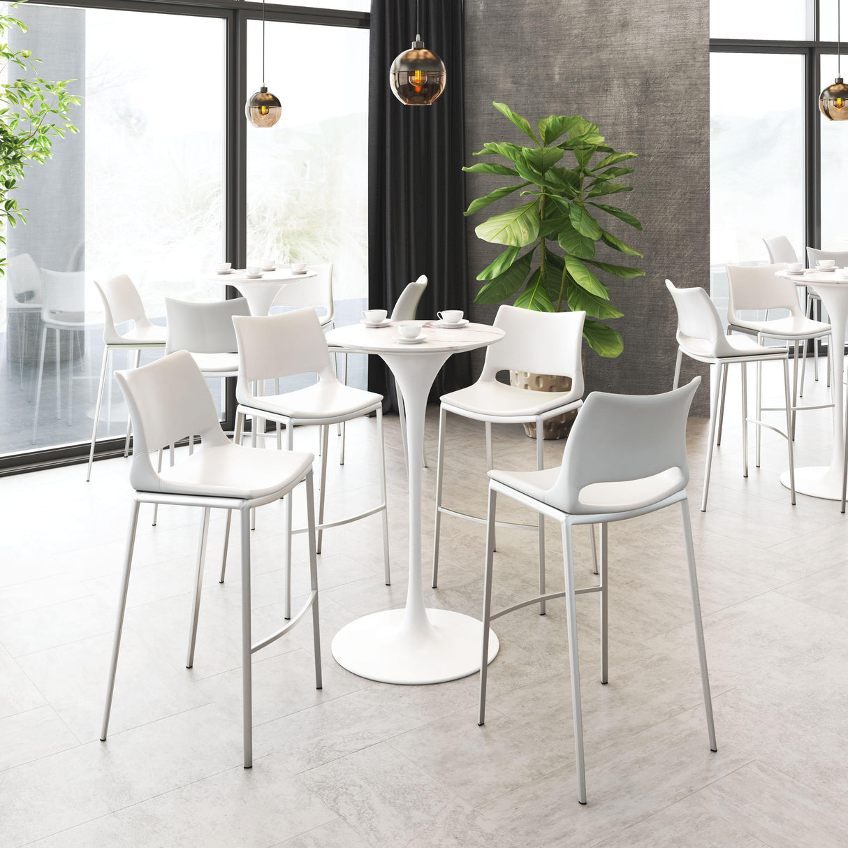 ZUO Ace Barstool (Set of 2) White & Silver
