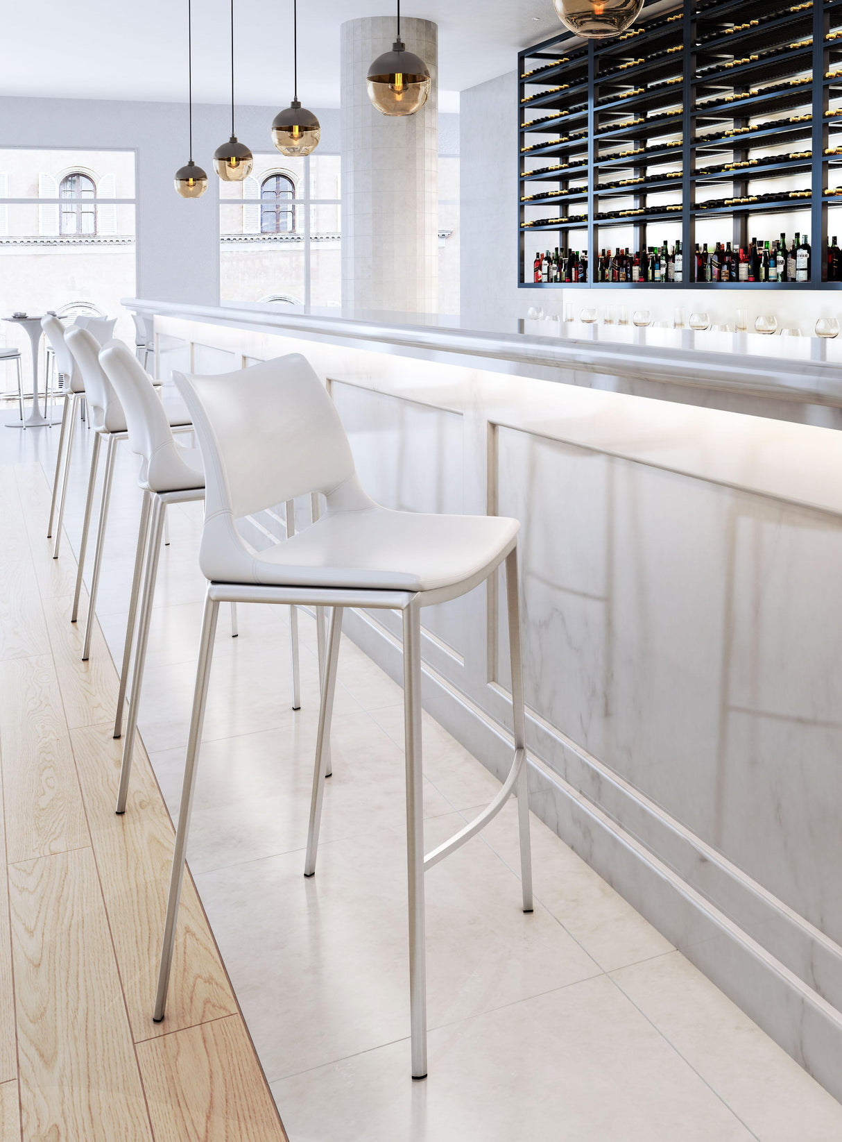 ZUO Ace Barstool (Set of 2) White & Silver