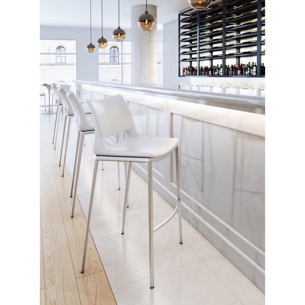 ZUO Ace Barstool (Set of 2) White & Silver