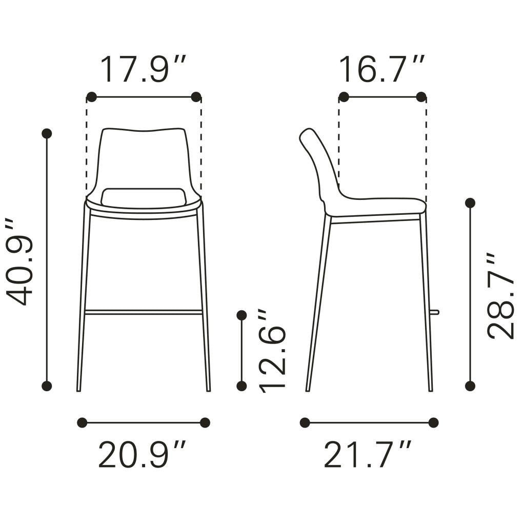 ZUO Ace Barstool (Set of 2) White & Silver
