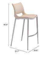ZUO Ace Barstool (Set of 2) Light Pink & Silver