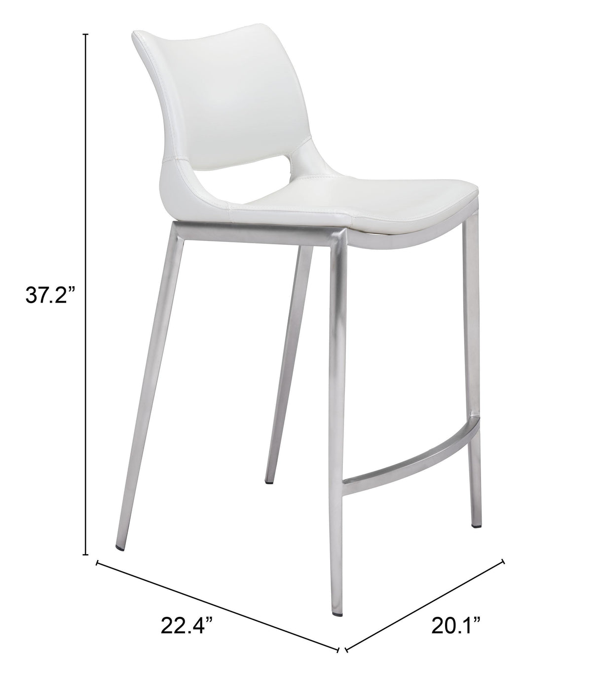 ZUO Ace Counter Stool (Set of 2) White & Silver