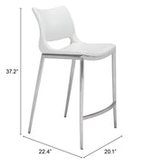 ZUO Ace Counter Stool (Set of 2) White & Silver