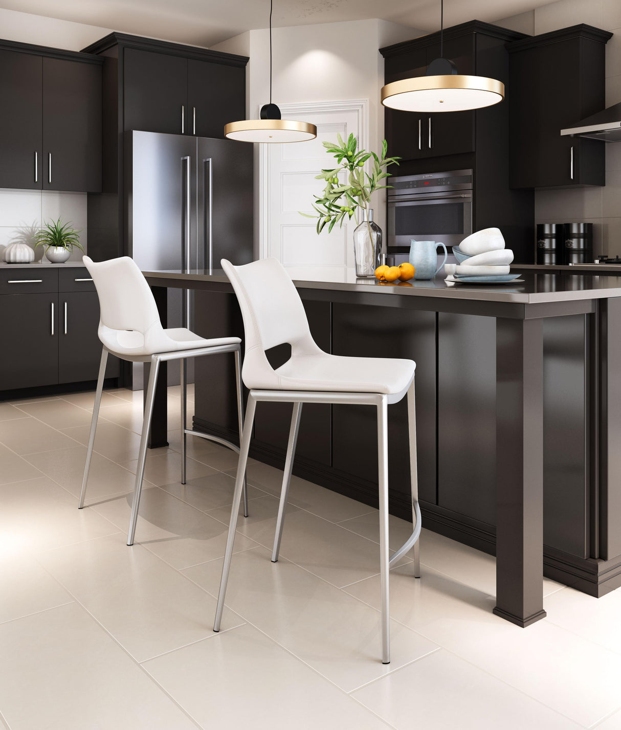 ZUO Ace Counter Stool (Set of 2) White & Silver