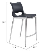 ZUO Ace Counter Stool (Set of 2) Black & Silver