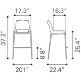 ZUO Ace Counter Stool (Set of 2) Black & Silver