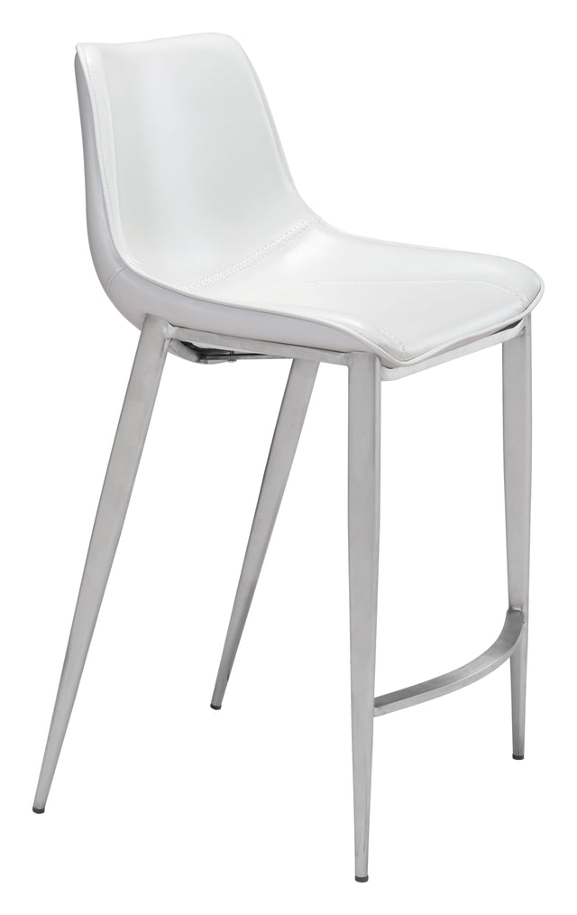 ZUO Magnus Counter Stool (Set of 2) White & Silver