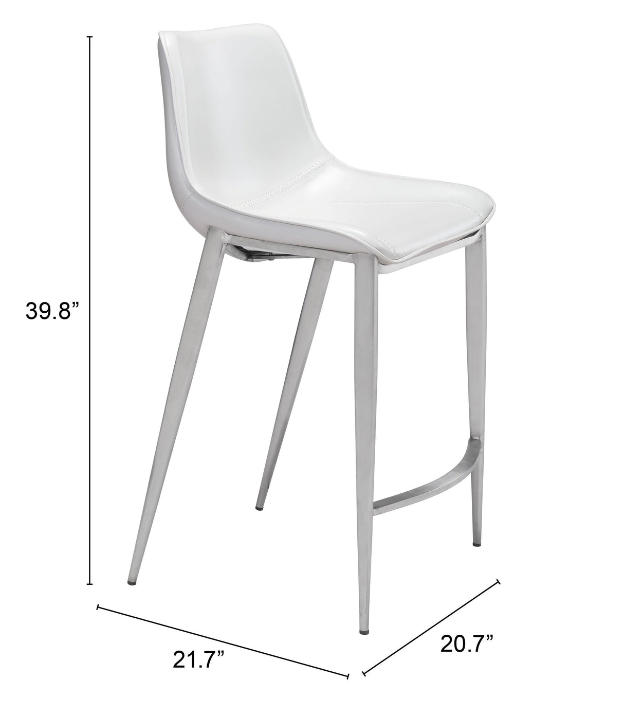 ZUO Magnus Counter Stool (Set of 2) White & Silver