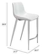 ZUO Magnus Counter Stool (Set of 2) White & Silver