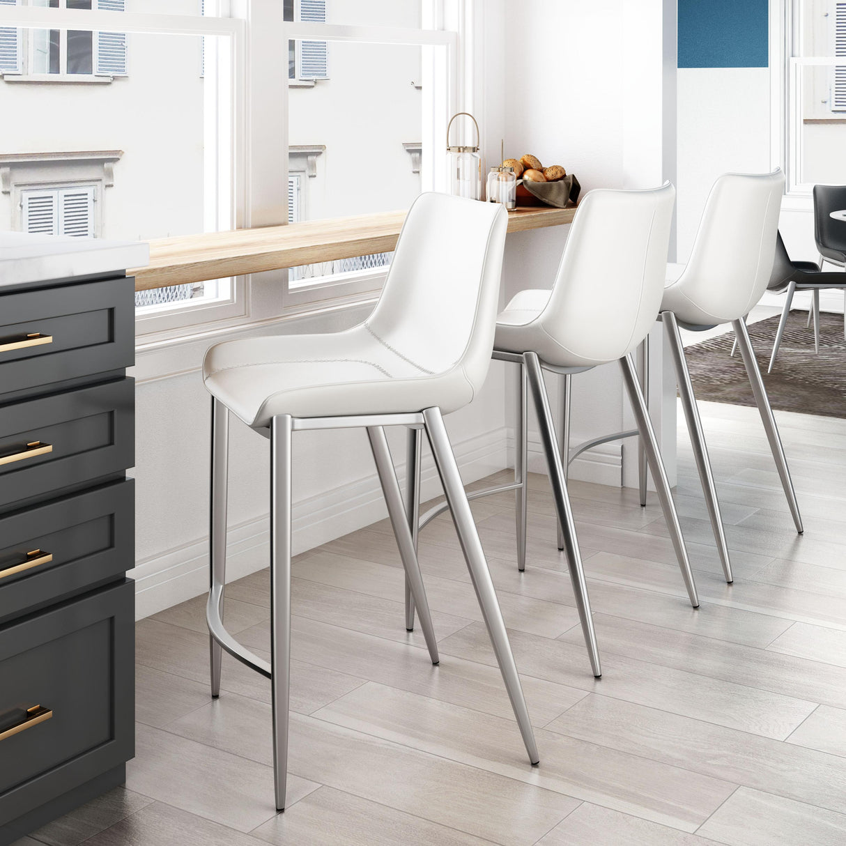 ZUO Magnus Counter Stool (Set of 2) White & Silver