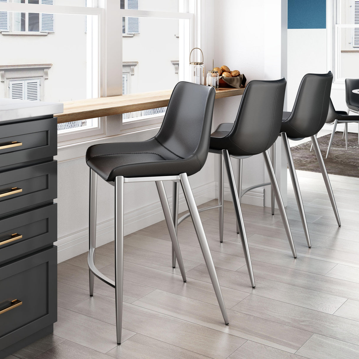 ZUO Magnus Counter Stool (Set of 2) Black & Silver