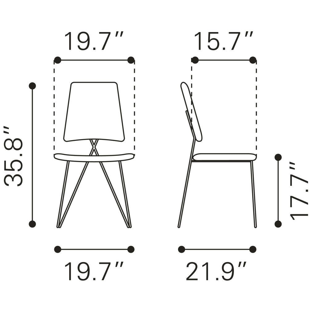 ZUO Chloe Dining Chair (Set of 2) Gray & Gold