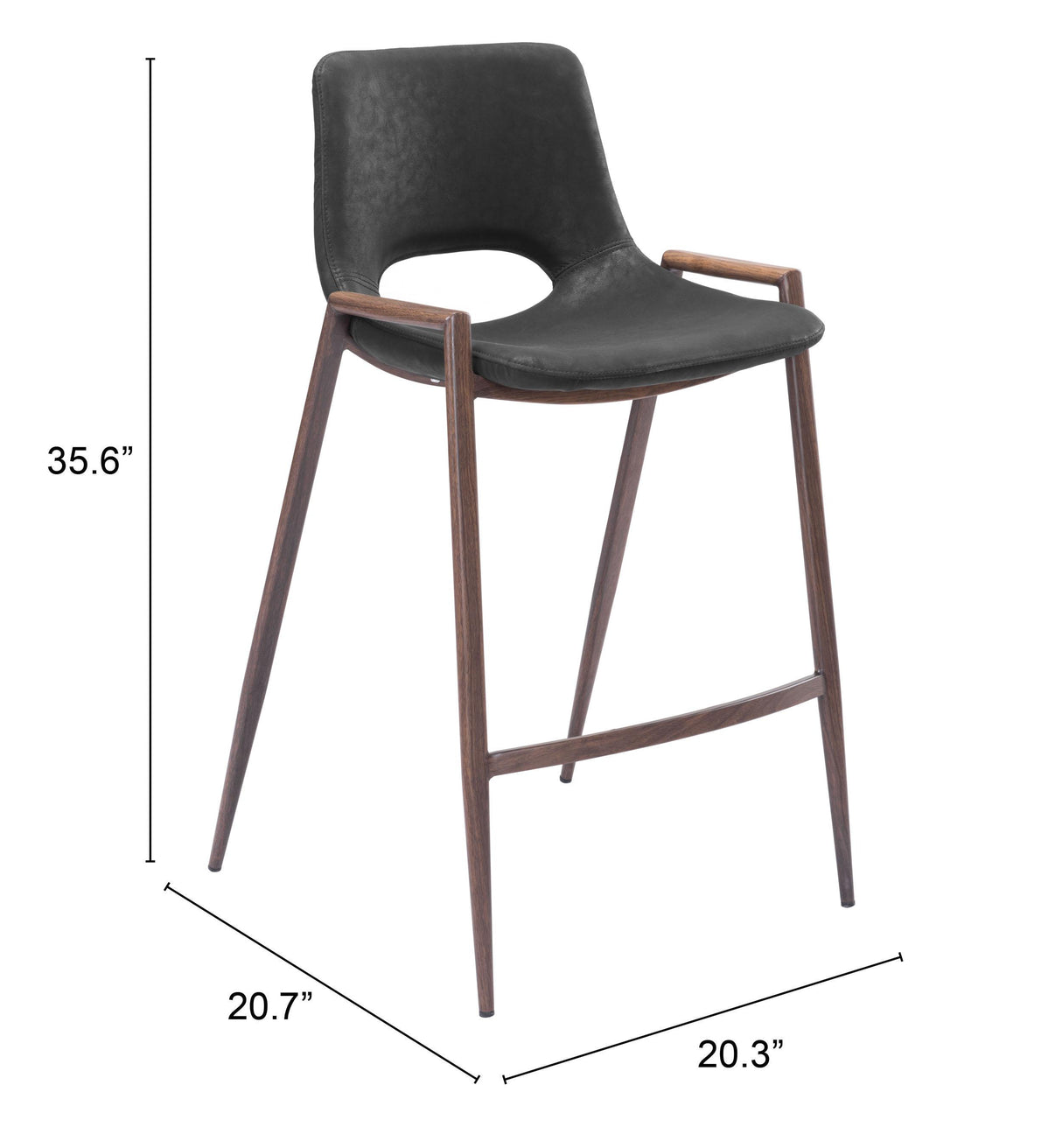 ZUO Desi Counter Stool (Set of 2) Black & Walnut