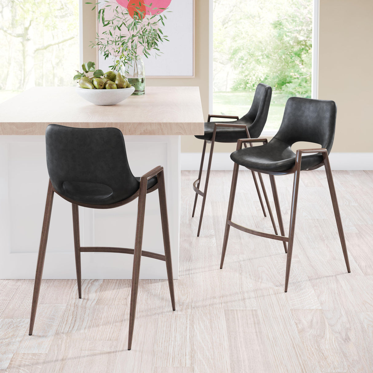 ZUO Desi Counter Stool (Set of 2) Black & Walnut