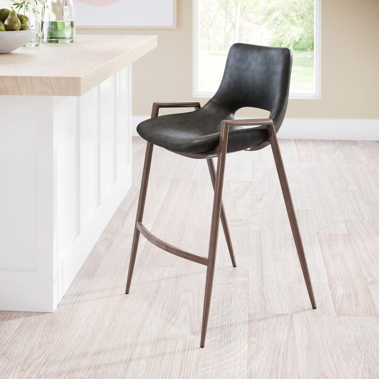 ZUO Desi Counter Stool (Set of 2) Black & Walnut