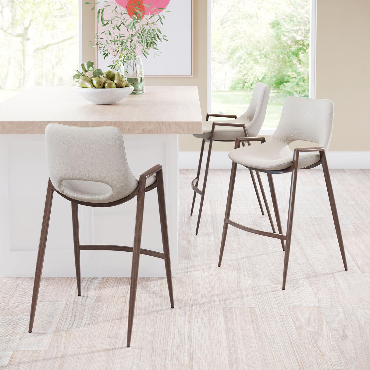 ZUO Desi Counter Stool (Set of 2) Beige & Walnut